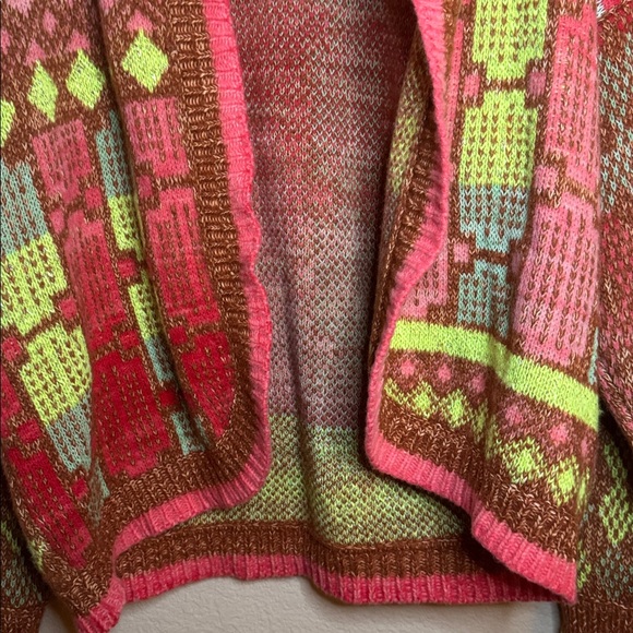 Anthropologie Cozy Multicolor Knit Cardigan with Faux Fur Collar‎ Size Medium - Picture 6 of 8